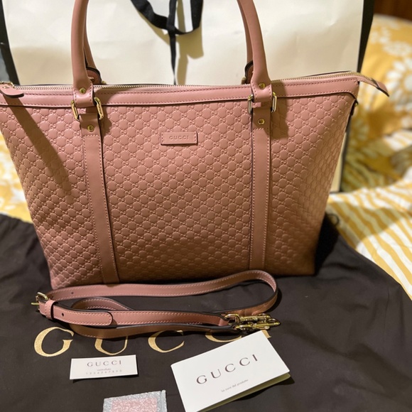 Gucci Guccissima Zip Top Handbag Purse Pink Gg Leather Shoulder Bag - Picture 5 of 16